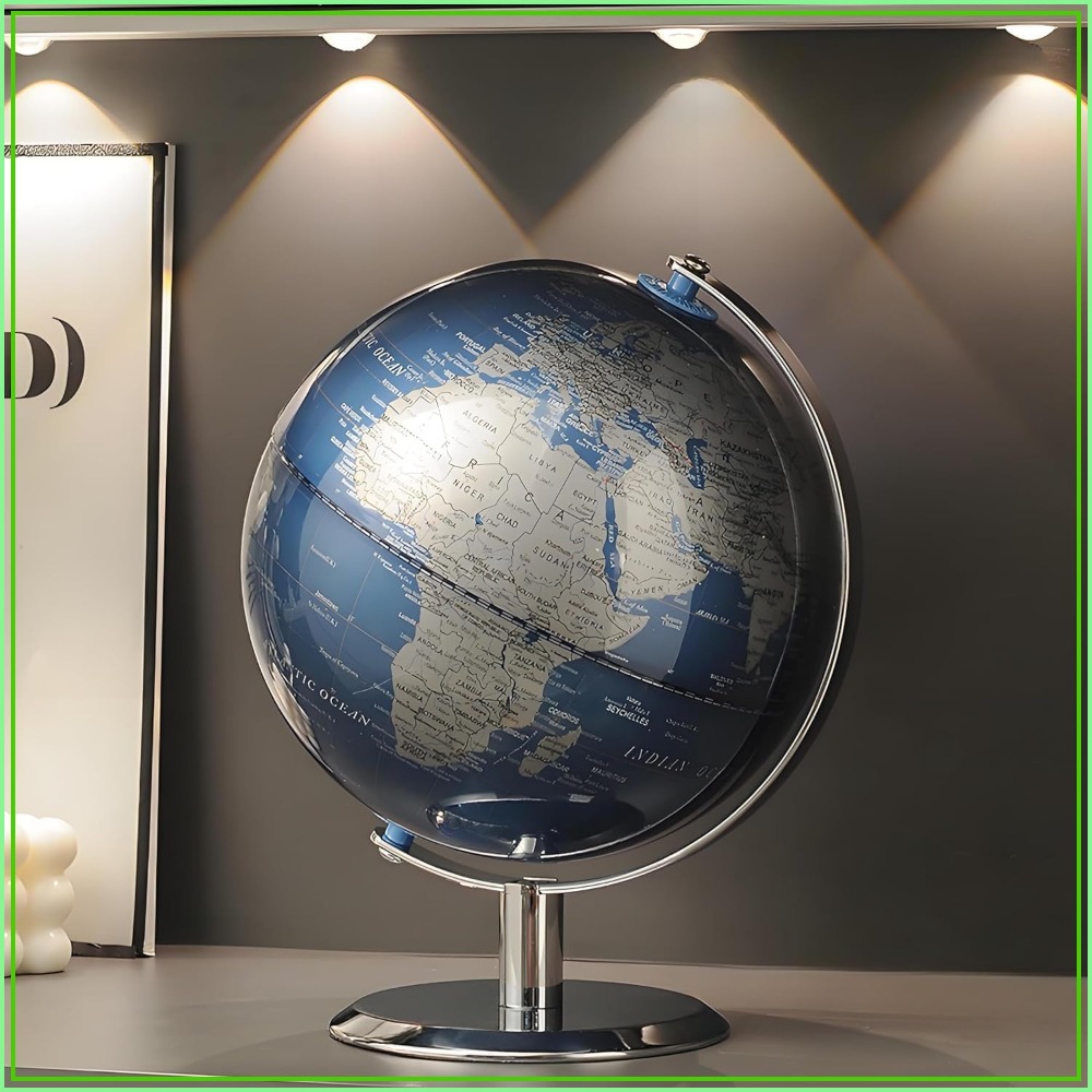 Office Tech Decor - 8 Inch World Globe with Stainless