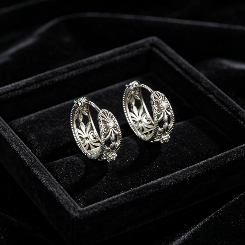 Office Tech Accessories - 1 Pair of Vintage Carved Earrings,