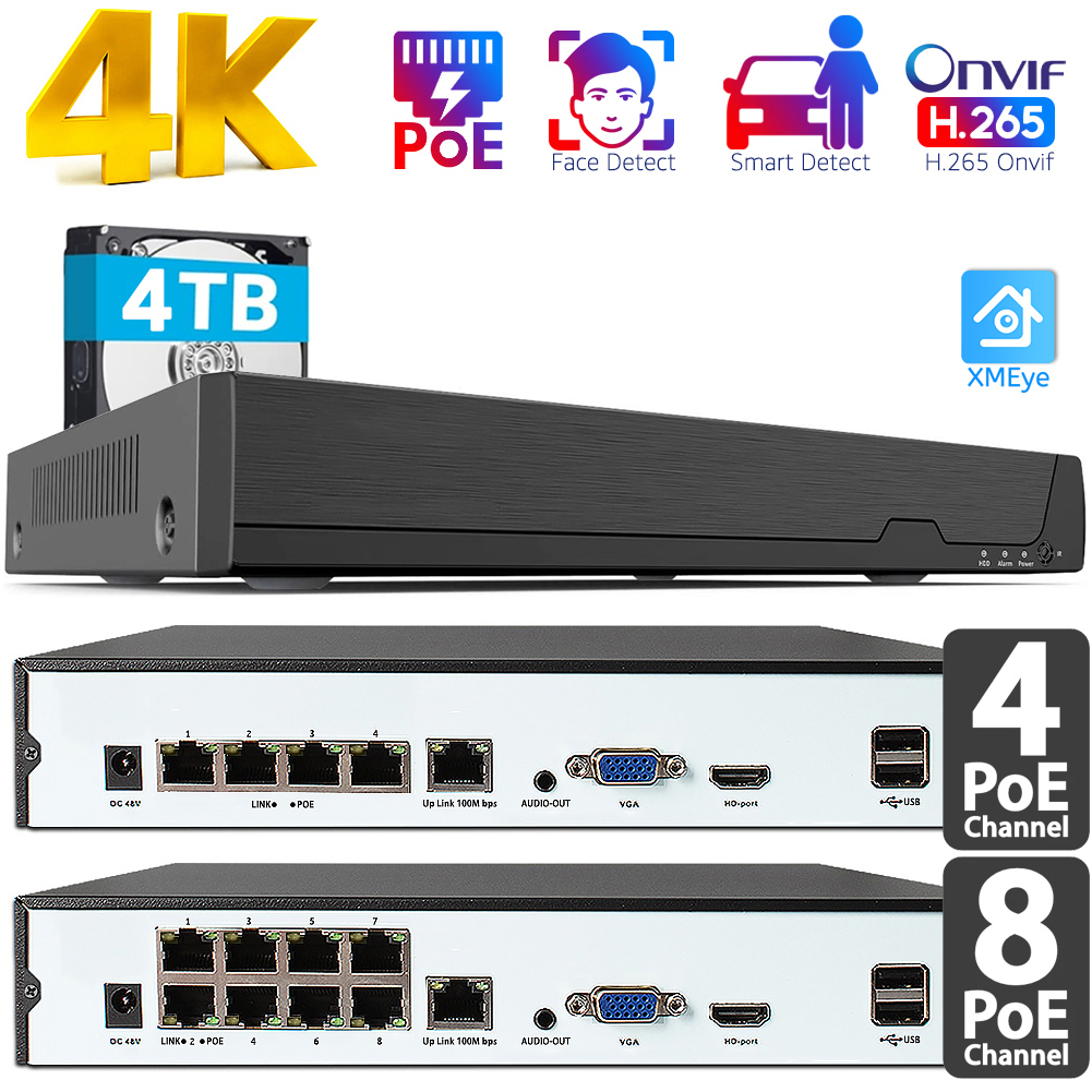 Power Over Ethernet - 4Ch 8Ch 4K NVR POE Onvif
