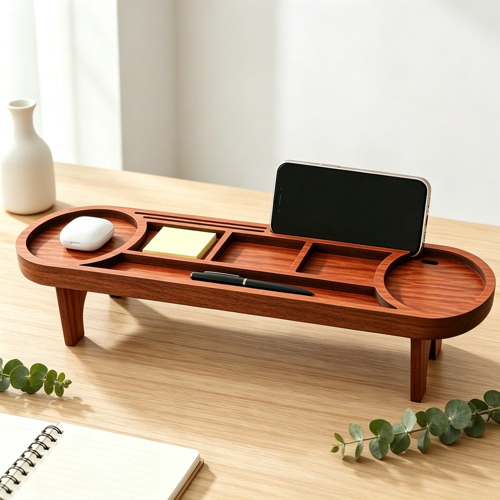 Wooden Desk Organizer with Pho - đánh giá và giá Office Tech Accessories