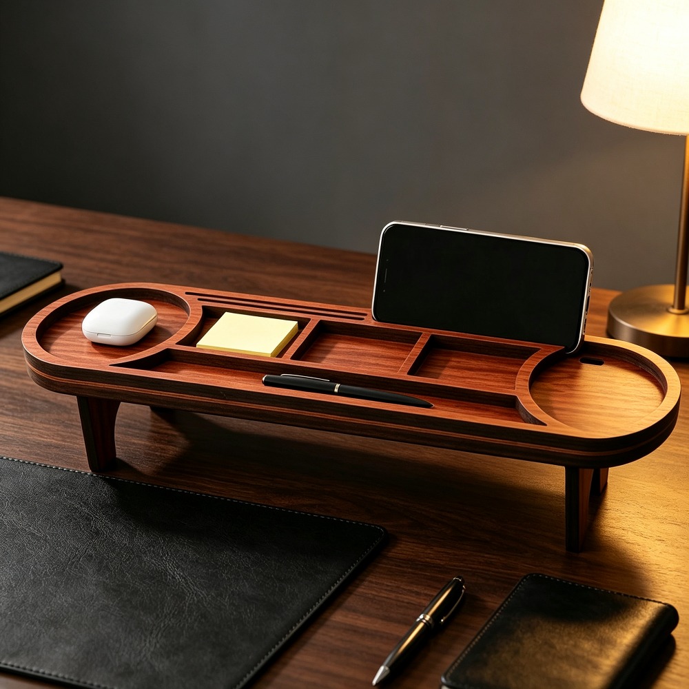 Wooden Desk Organizer with Pho - đánh giá và giá Office Tech Accessories